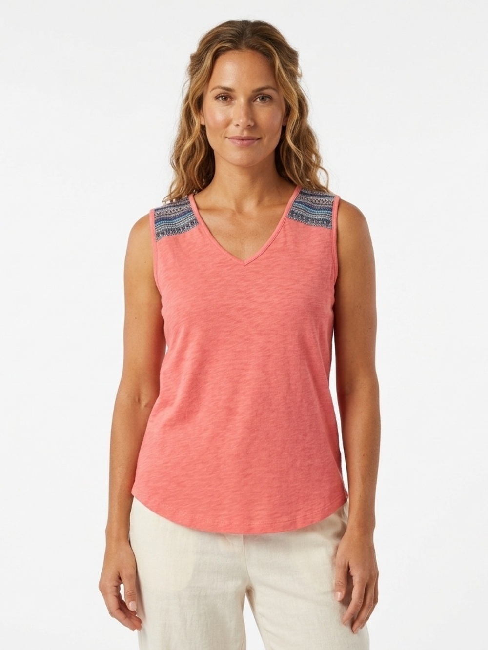 Aventura Women’s V Neck Tank Top Organic Cotton Boho Size L